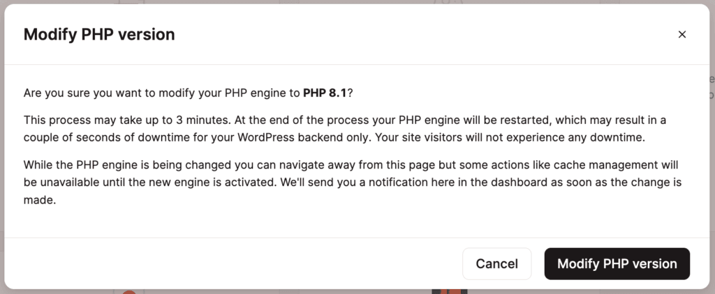 Modificar a versão do PHP.