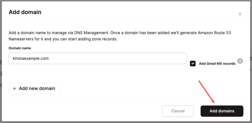 Voer je domein in in het venster Voeg je domein toe en klik op Domein toevoegen om verder te gaan.