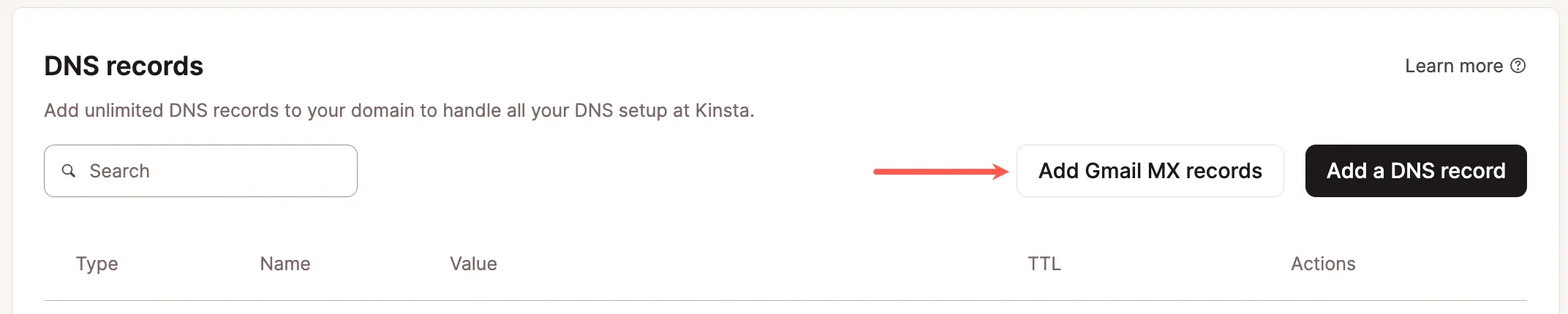 Aggiungere i record MX di Gmail su un dominio esistente con Kinsta DNS.