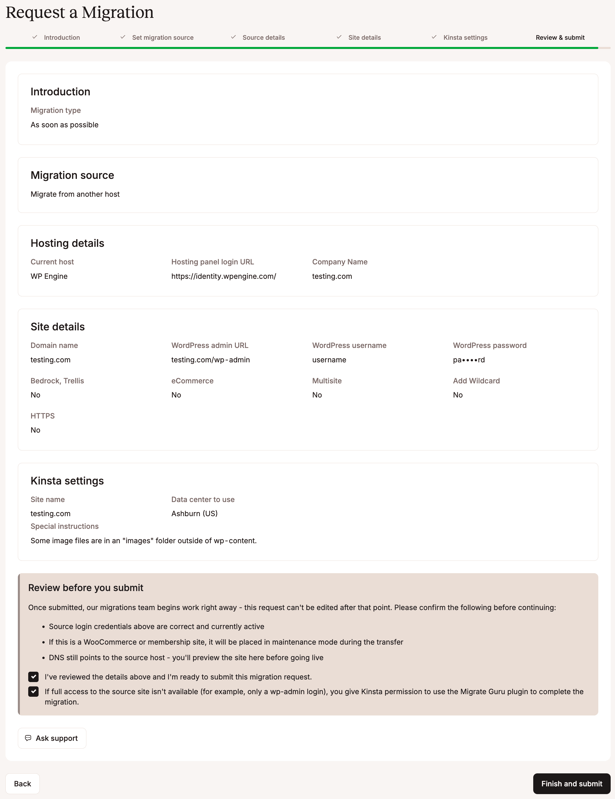 Review and submit your migration.