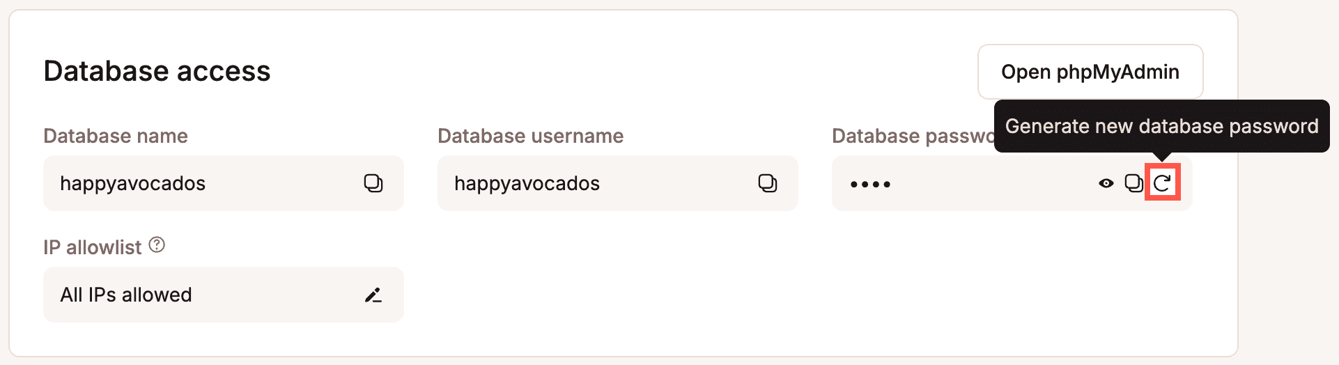 Generate a new database password for your WordPress site.