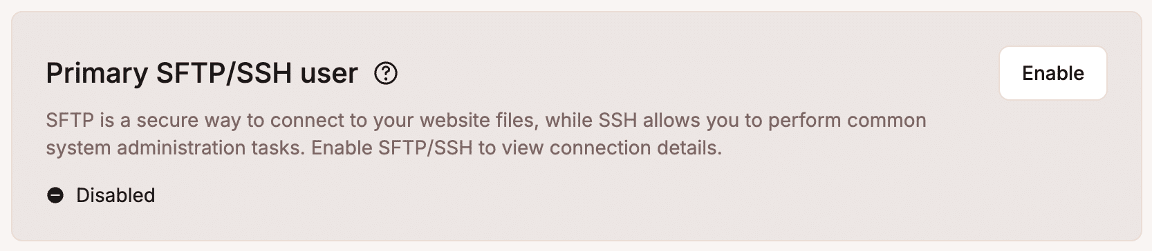 SFTP/SSH access disabled.