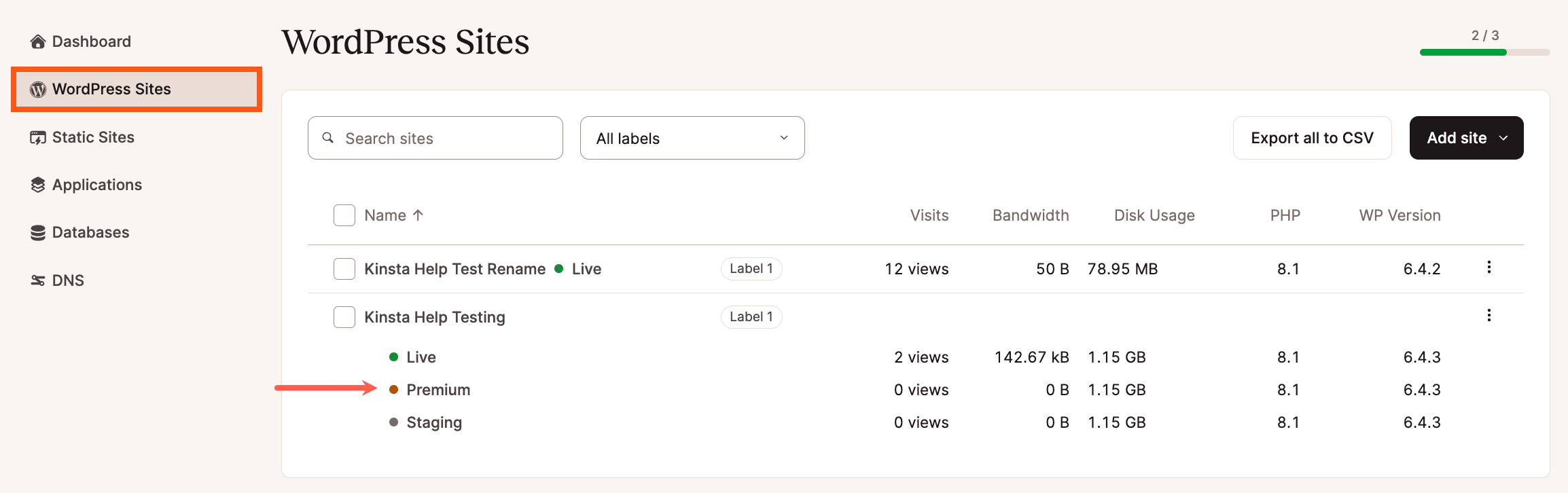 Access your premium staging environment from WordPress Sites.