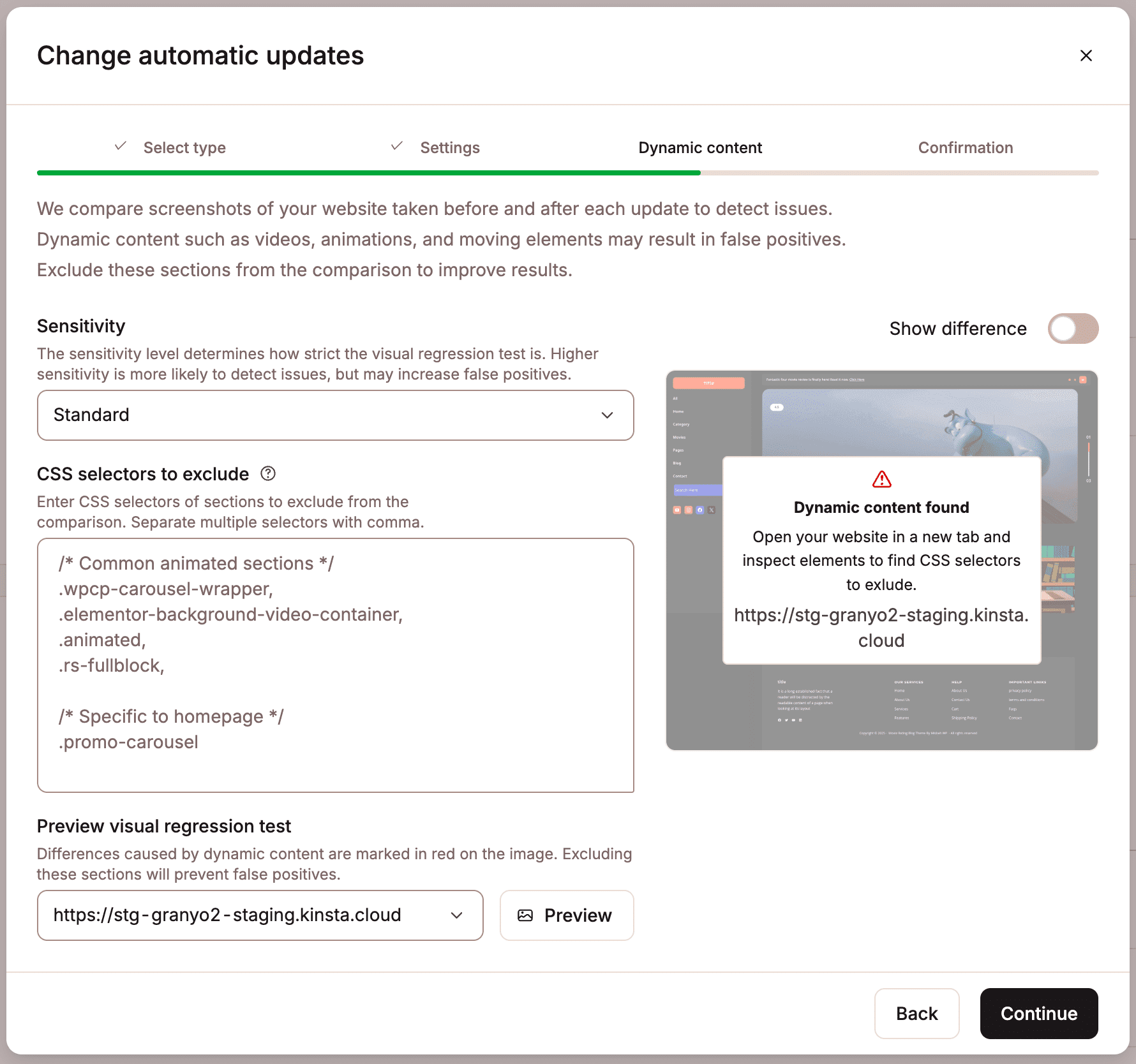 Dynamic content found when enabling automatic updates.