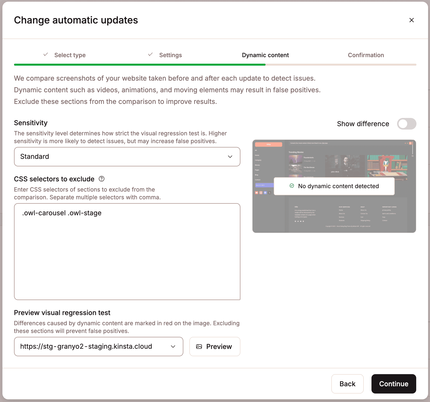 Dynamic content settings in automatic updates.