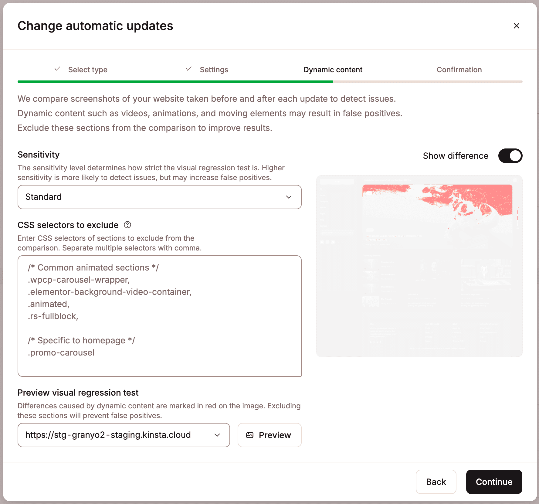 Heat map to show where the dynamic content is on the page.