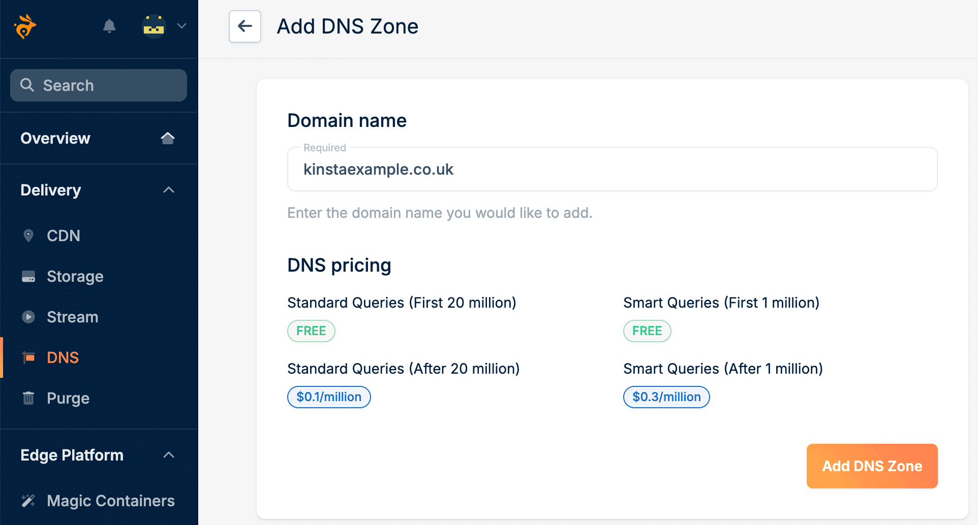 Add your DNS zone to Bunny.