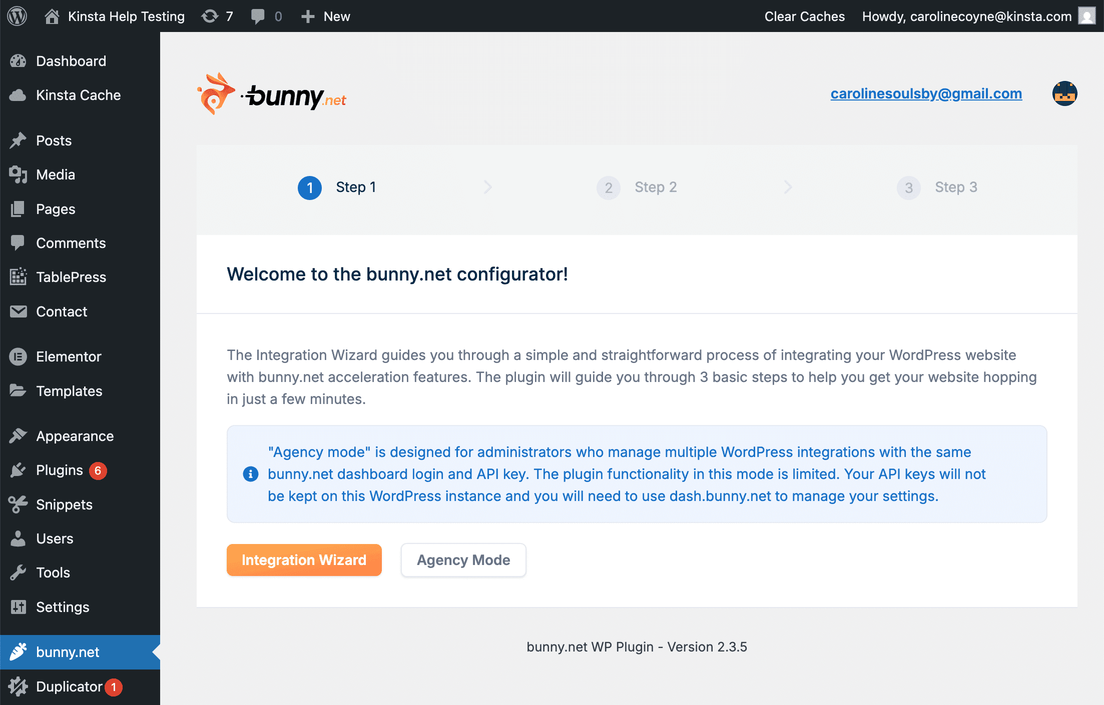 Start the bunny integration wizard.