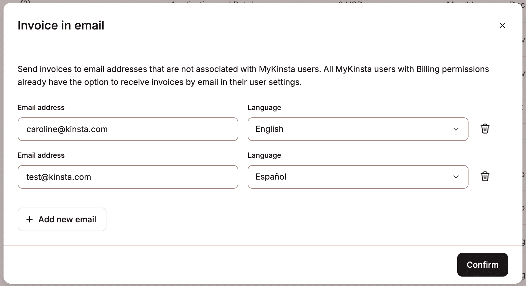 Add an email address to send invoices to.