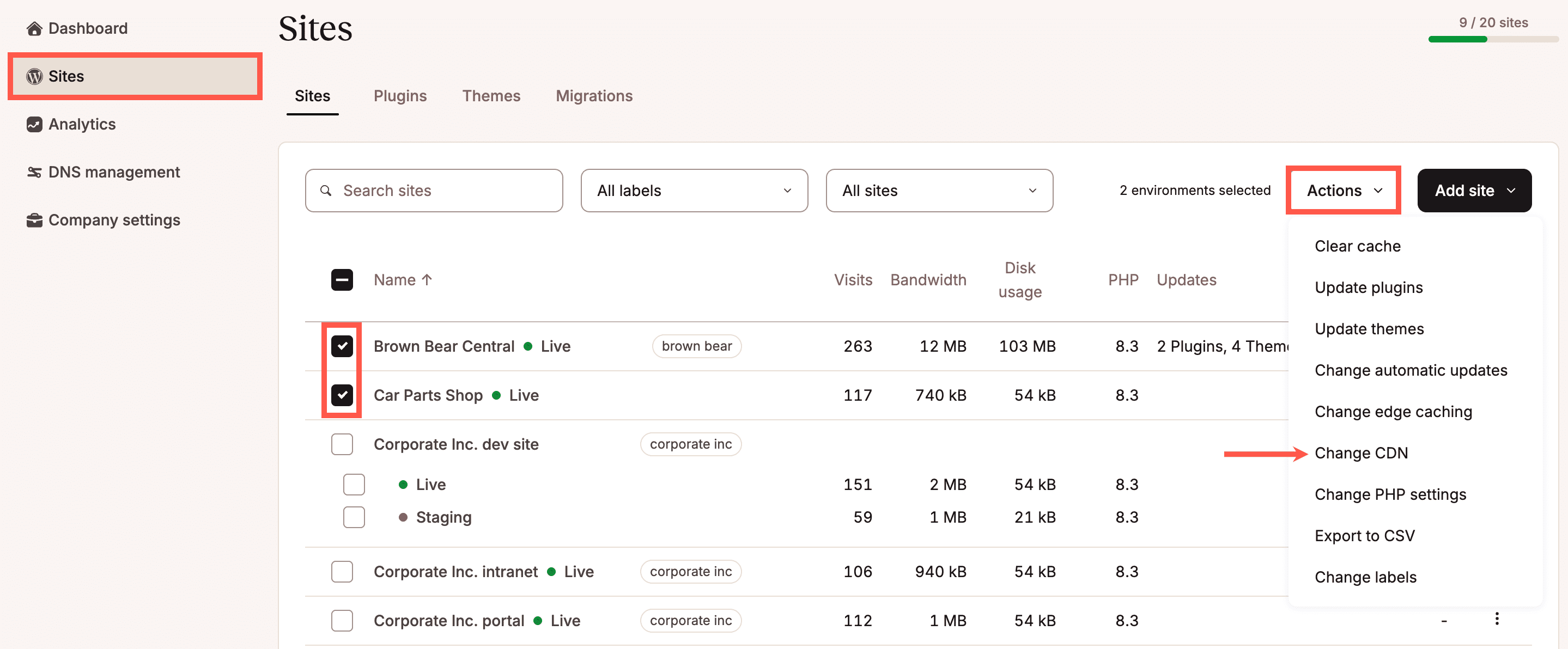 Select the environments you want to enable Kinsta's CDN for.