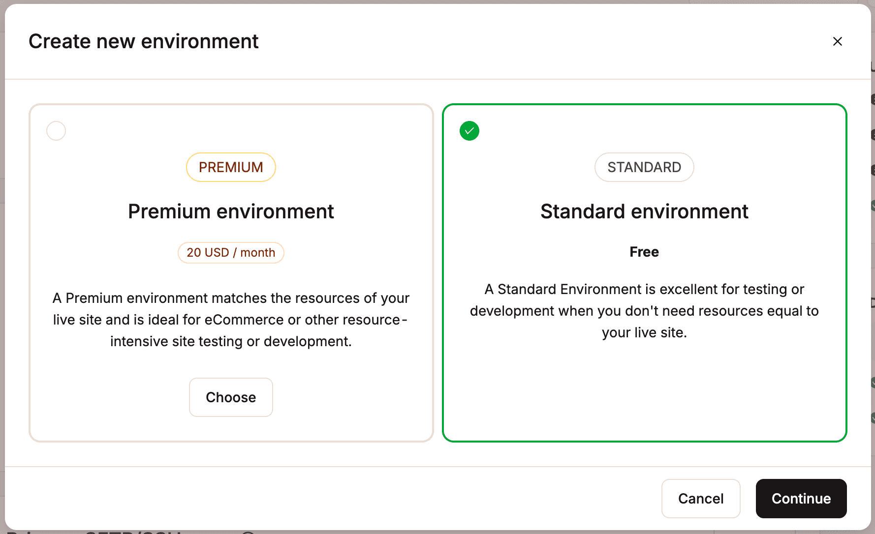 Choose to create a Standard staging environment.