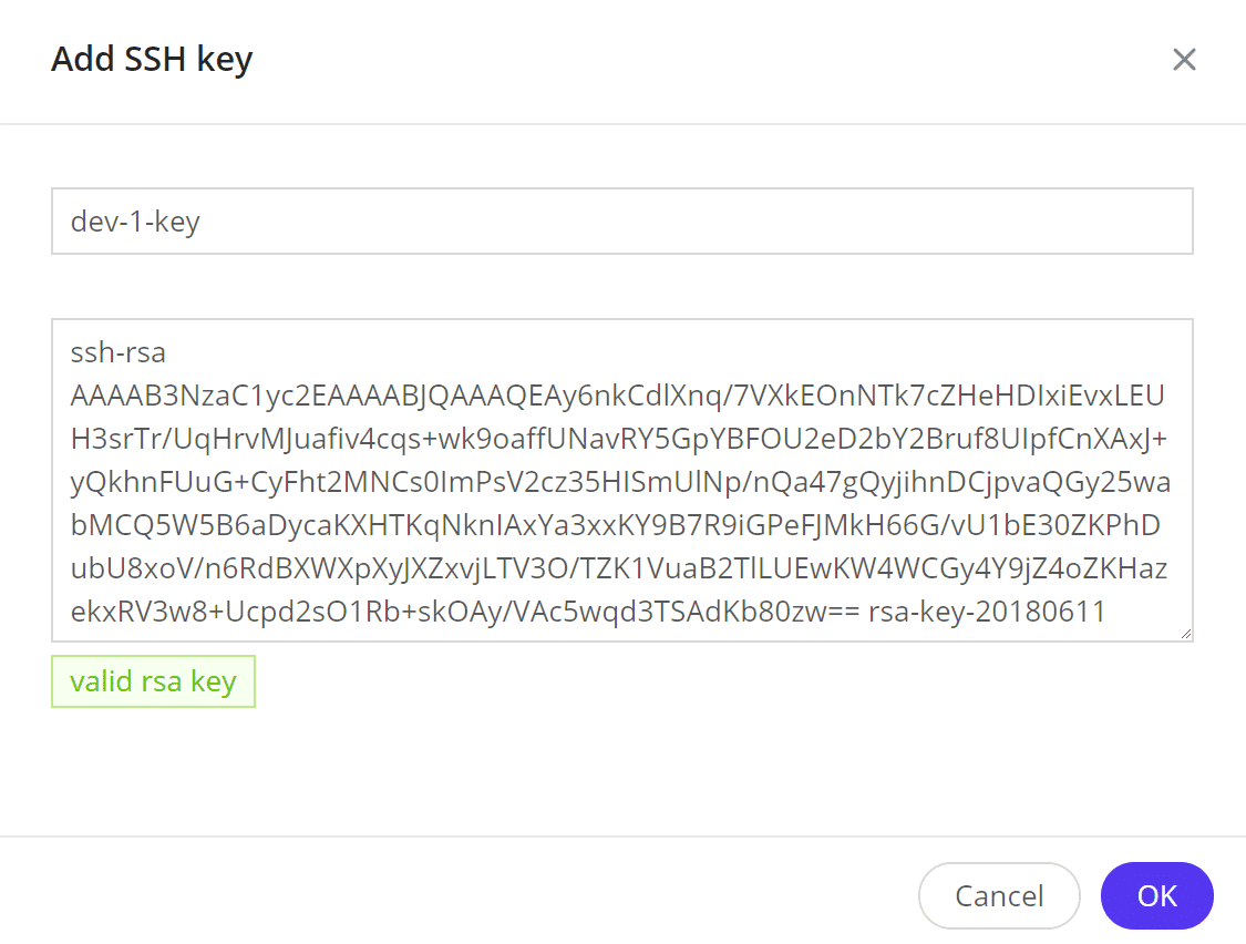 A valid rsa key in MyKinsta.