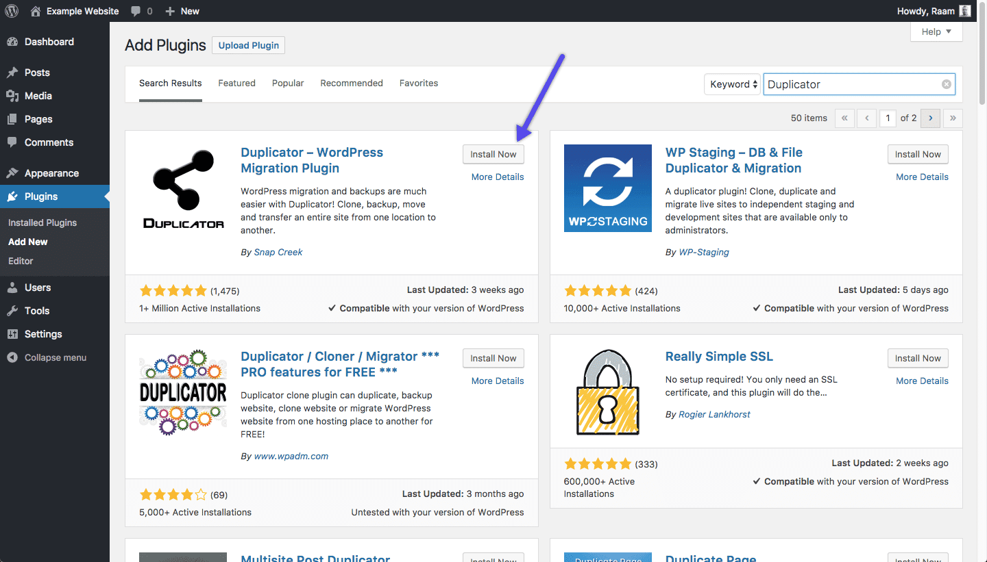 Install the WordPress Duplicator plugin