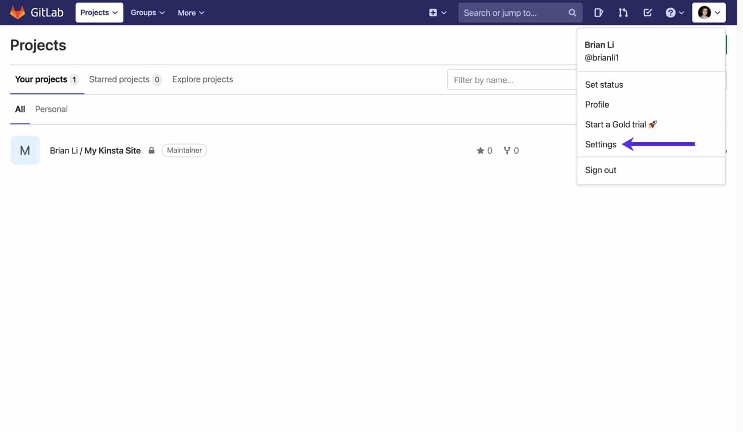 Go to the GitLab settings page.