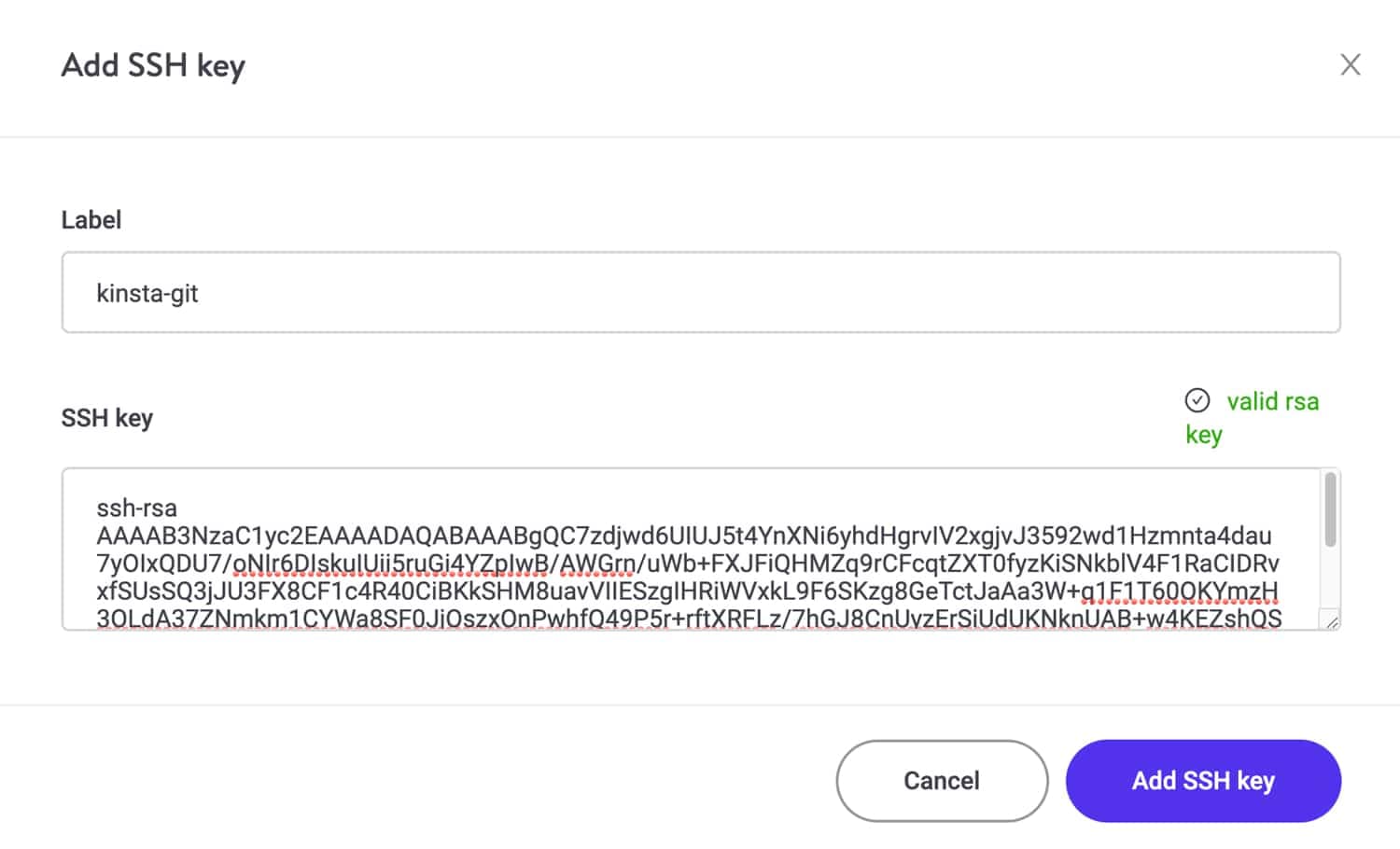 Add your SSH key in MyKinsta.