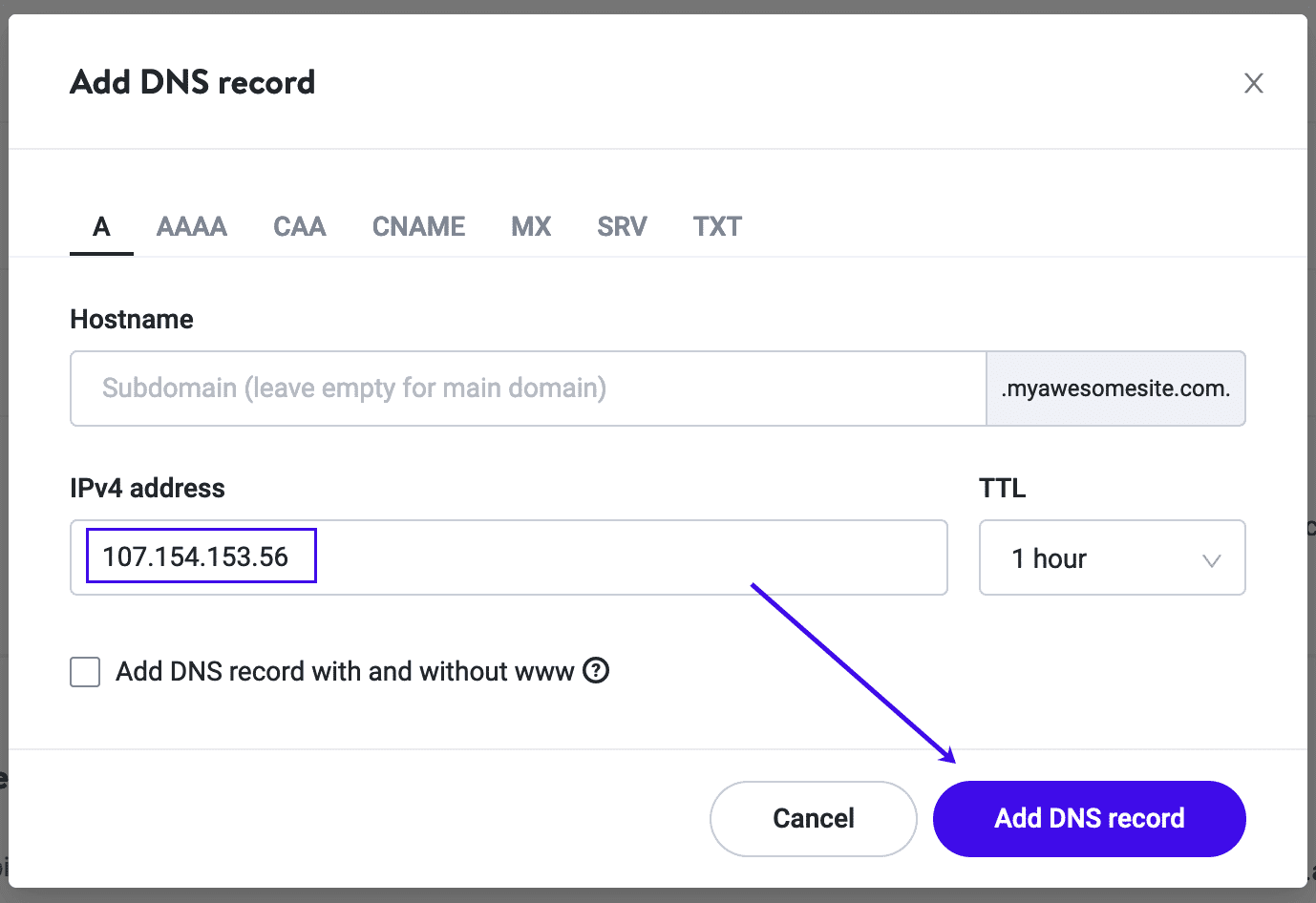 Add an A second record to point to Imperva.