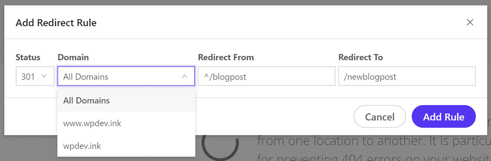Add a redirect rule in MyKinsta.