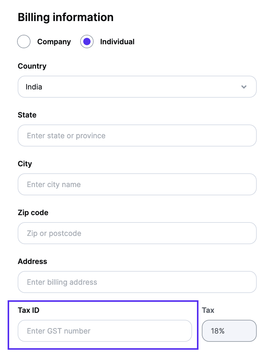 Adding the GSTIN field during the signup process.