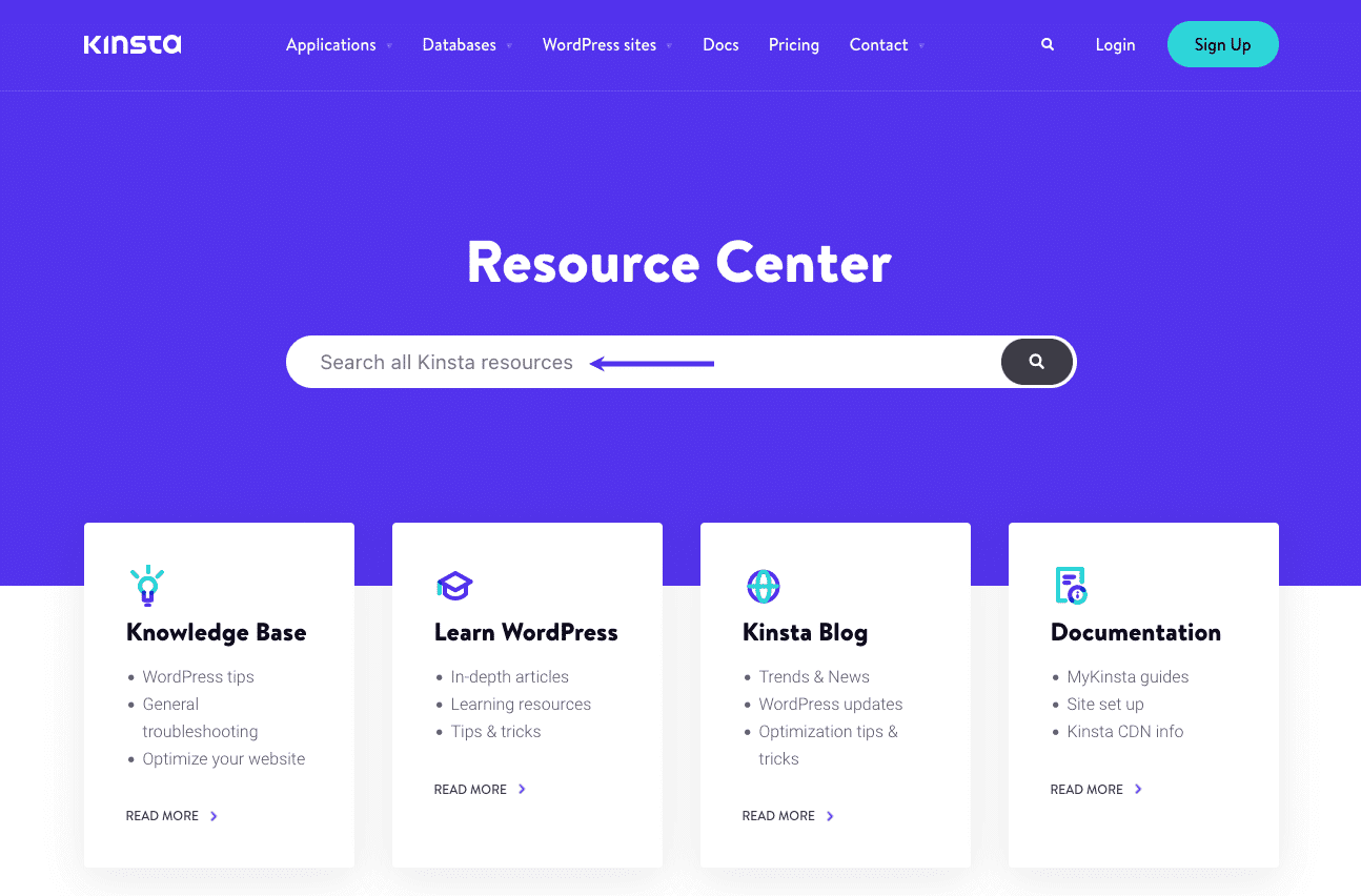 Kinsta Resource Center search.