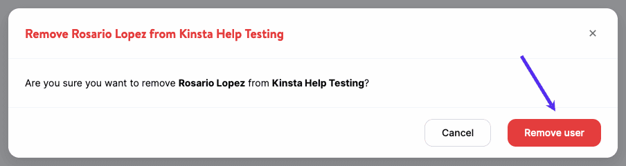 Confirm removing a user from a WordPress site.