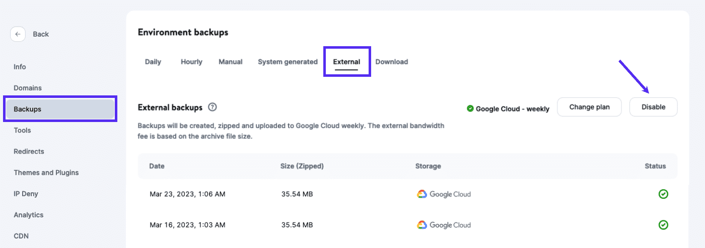 Remove the external backup add-on.