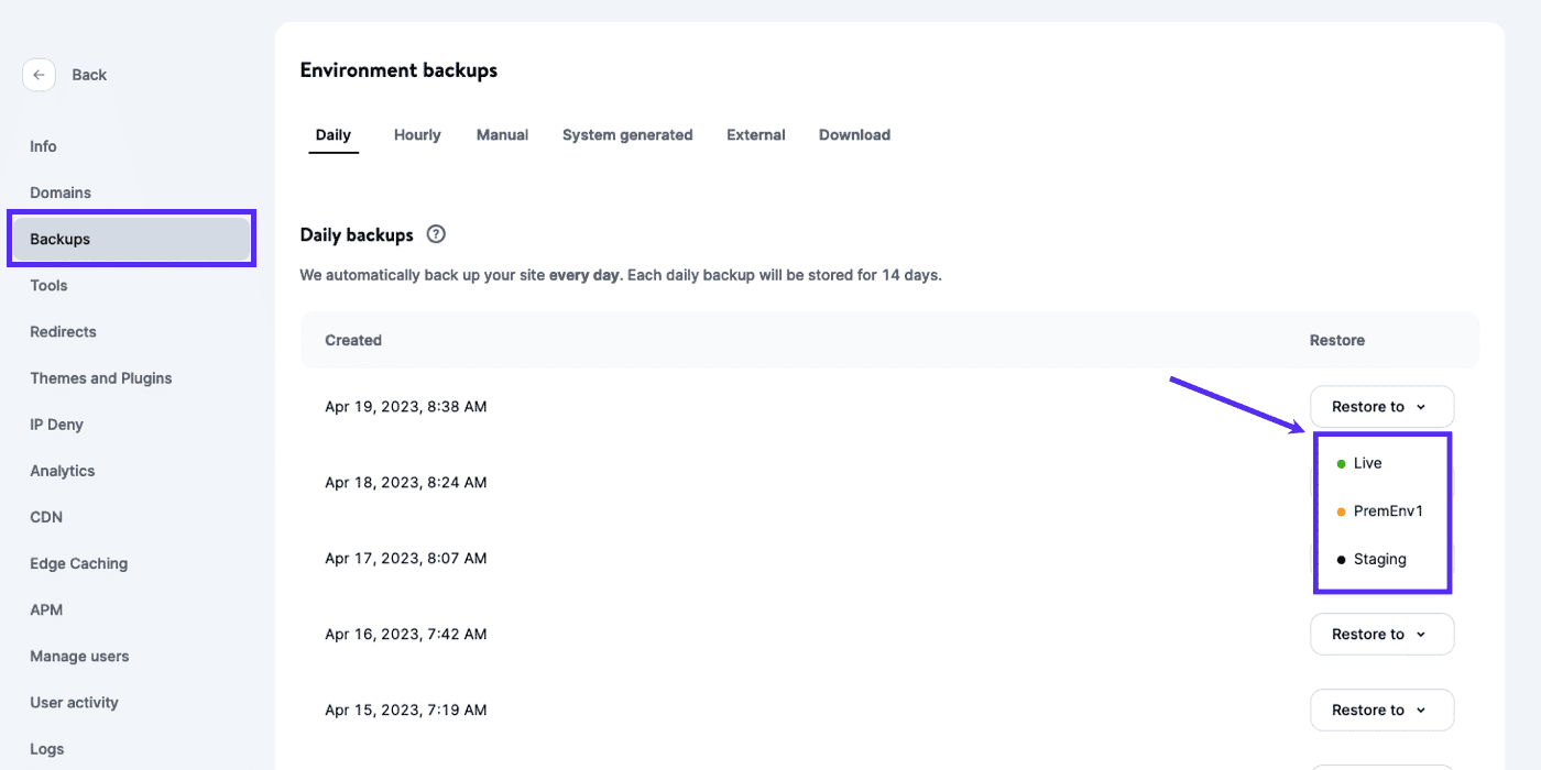 Restore a backup to Staging