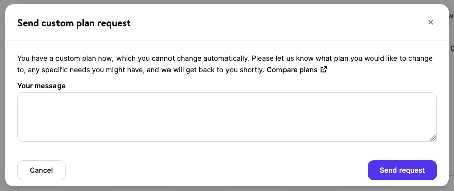 Sending a custom plan change request in MyKinsta.