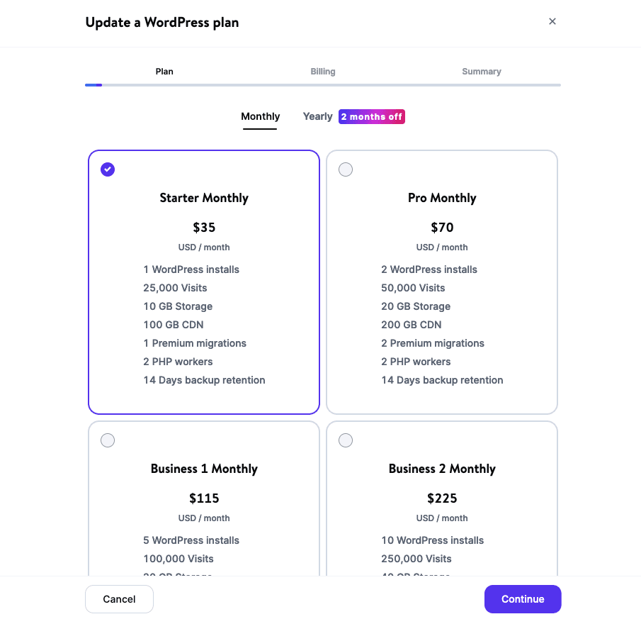 Switch hosting plans at Kinsta.