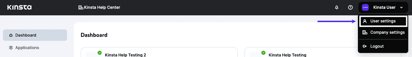 MyKinsta user settings.
