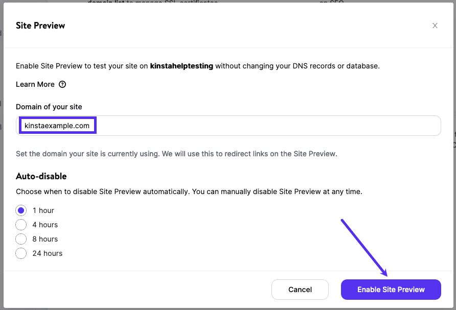 Enter your live domain and enable Site Preview.