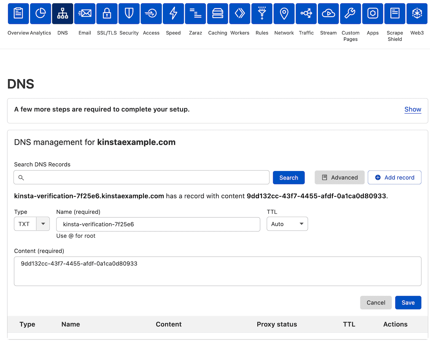 Add domain verification TXT record in Cloudflare.