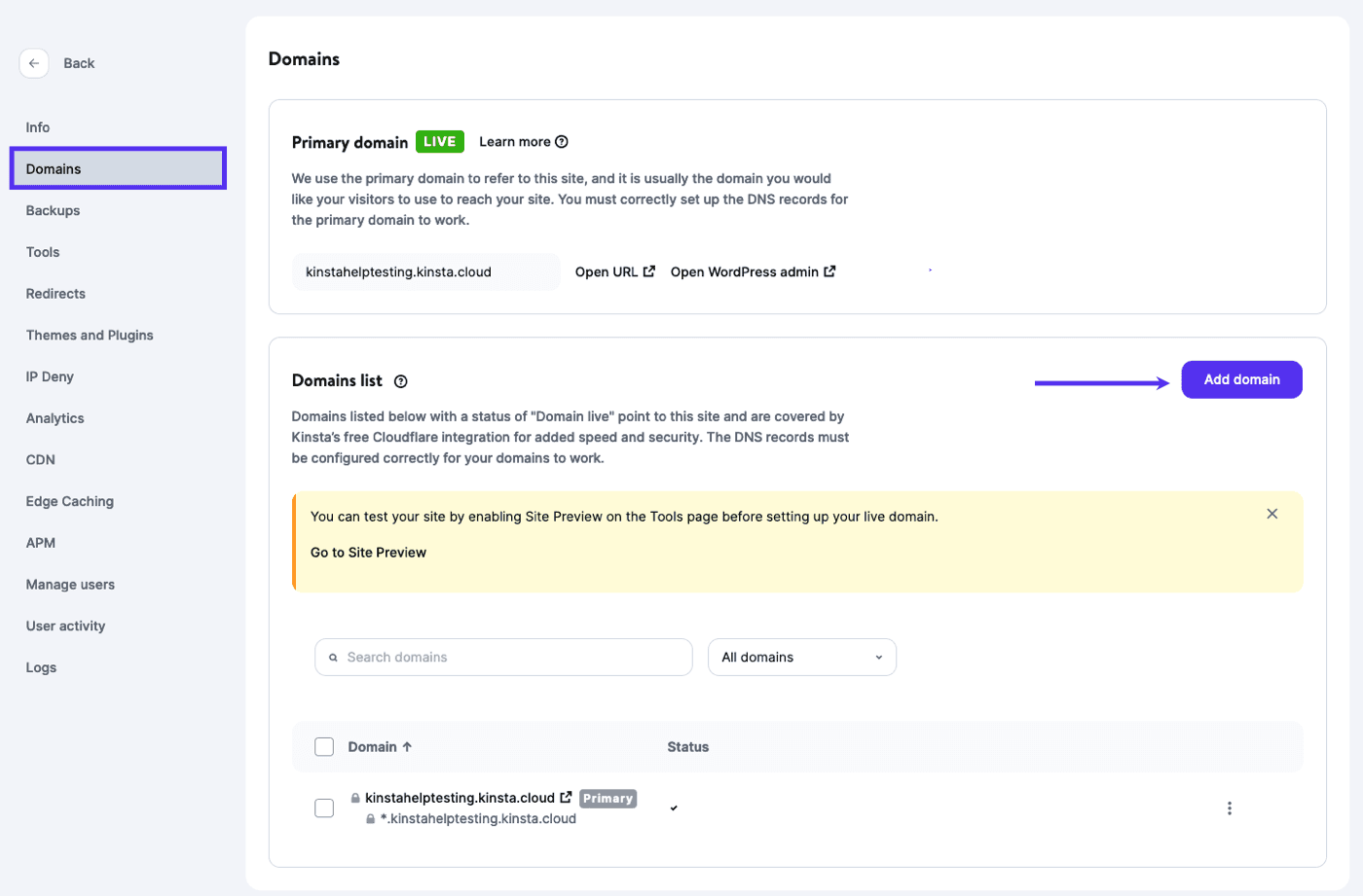 Add a new domain in MyKinsta.