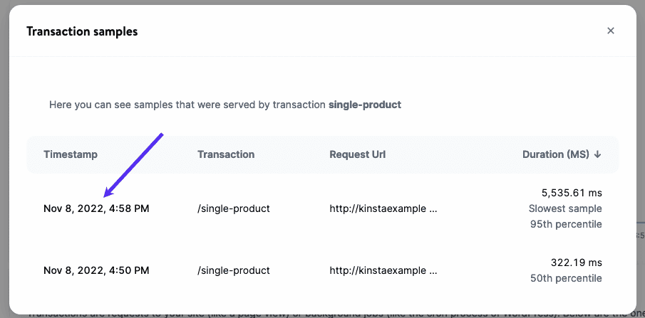 Select the slowest sample in the transaction samples list.