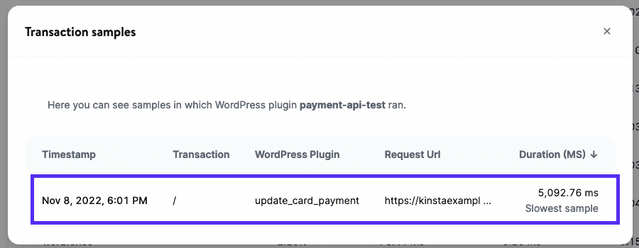 Select the slowest transaction sample to view the Transaction trace timeline.
