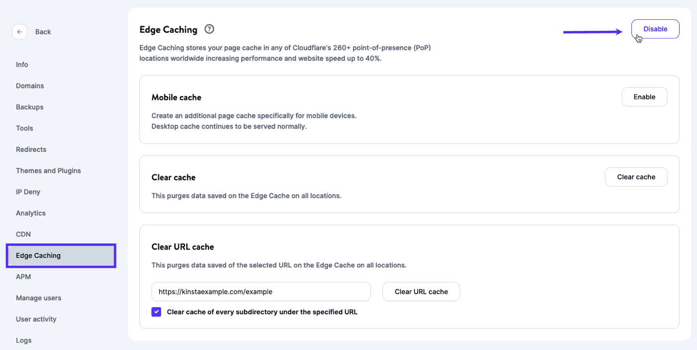 Disable Edge Caching.