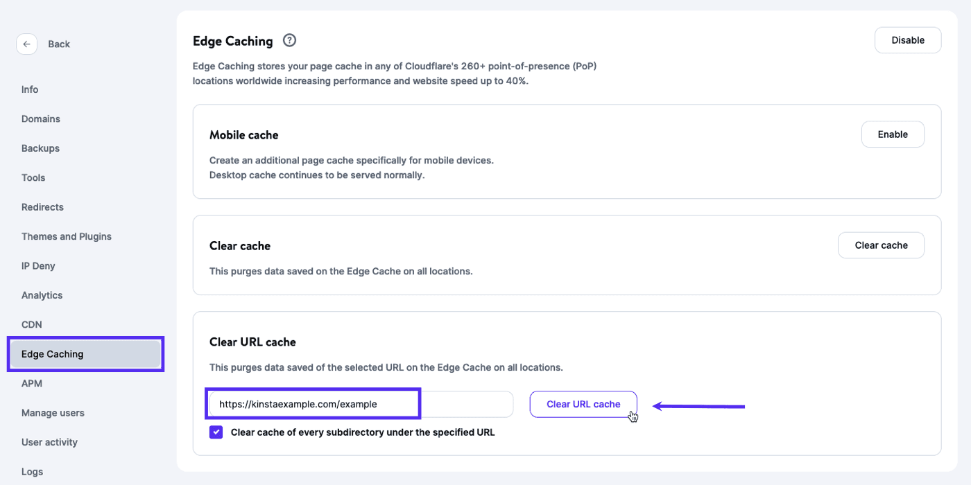 Clear Edge Cache for specific URLs.
