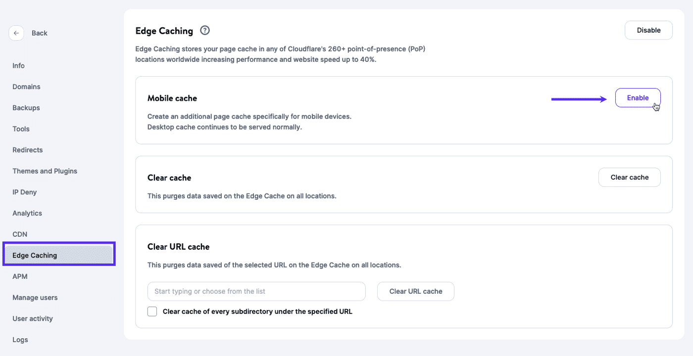 Enable Mobile Edge Caching.
