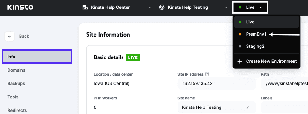 Select the premium environment you want to remove.