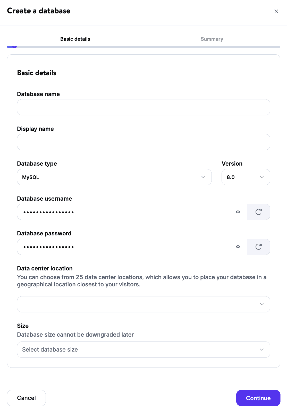 Add database details.