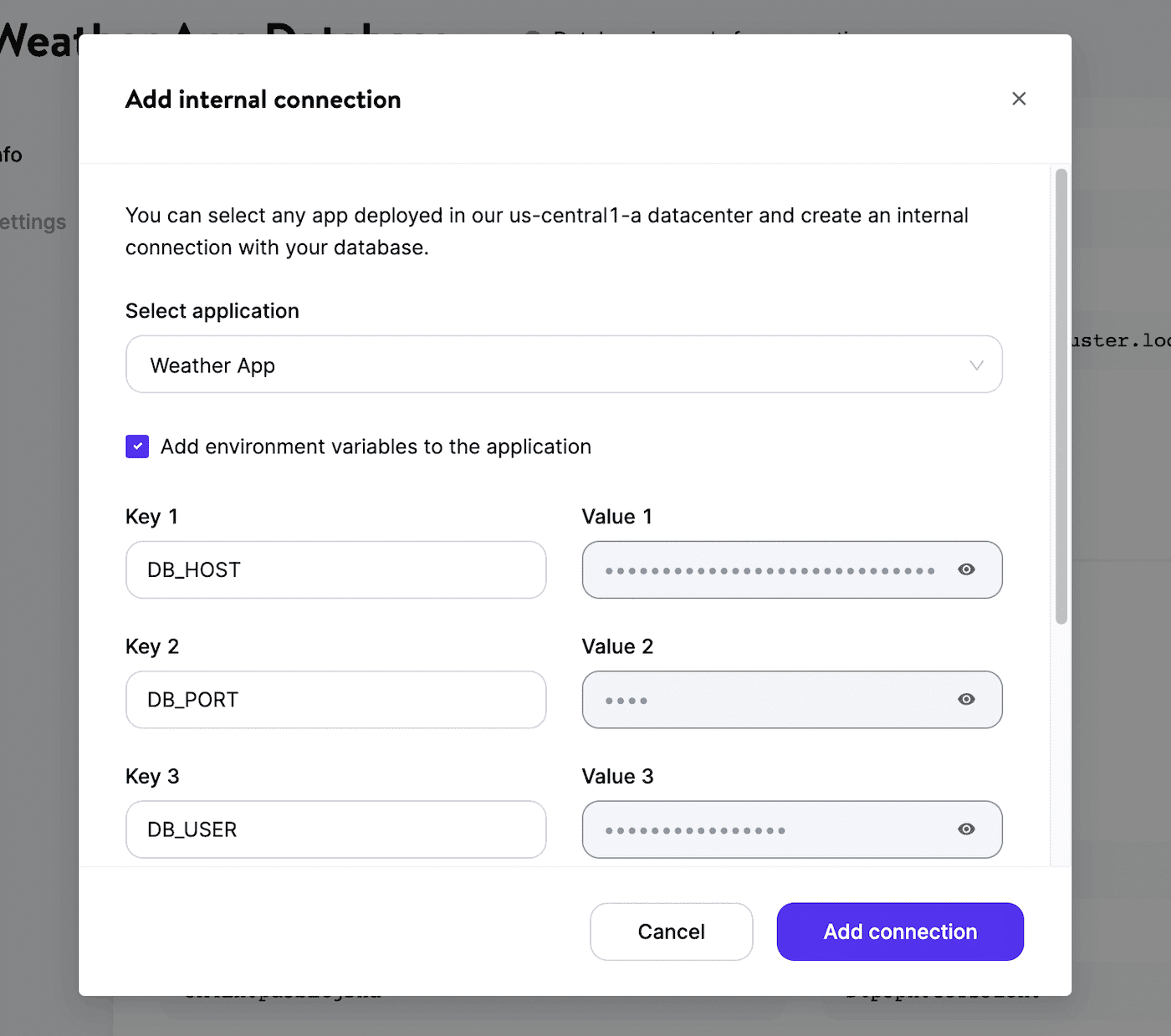 Automatically fill environment variables from the database connection details.