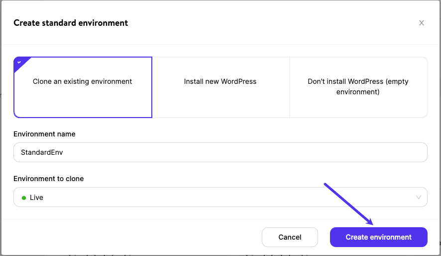 Clone an existing environment.