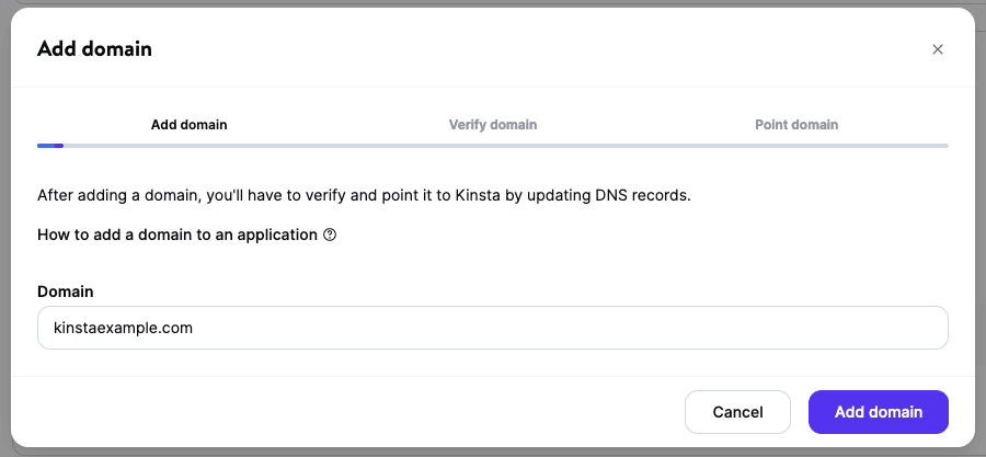 Add your custom domain to your application or static site in MyKinsta.