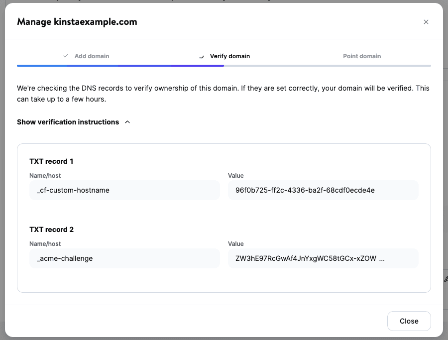 Phase two of verifying your application or static site domain.