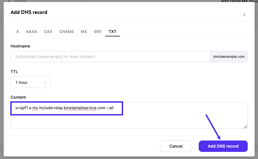 Add SPF TXT record for MailChannels.