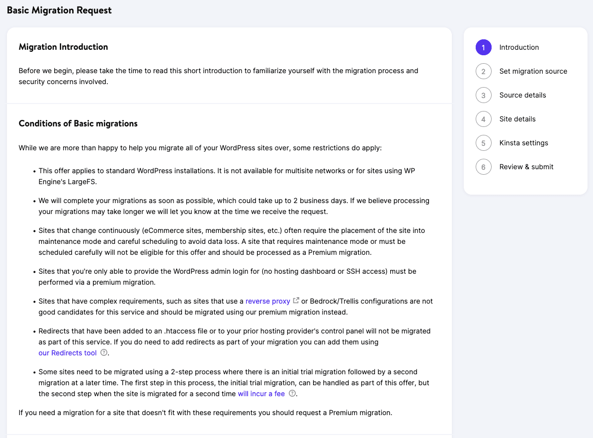 Basic migration request introduction and conditions.