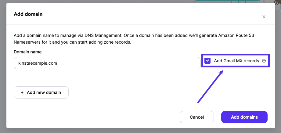 Add Gmail MX records to an existing domain.