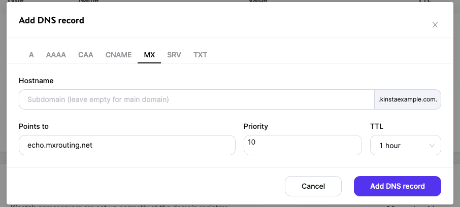 First MX record for MX Route.