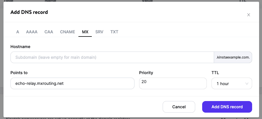 Second MX record for MX Route.