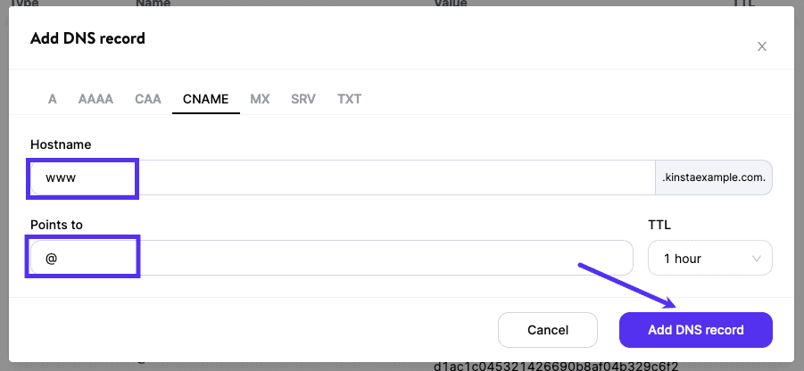Create a CNAME record for your www domain.