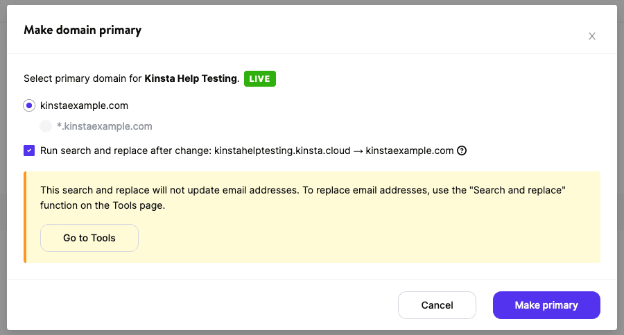 Search and replace primary domain.